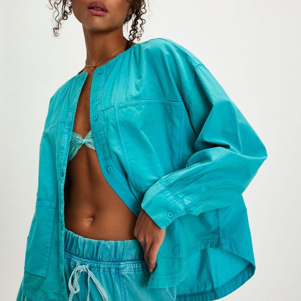 Free People Golden Hour House Shirt Turquoise L